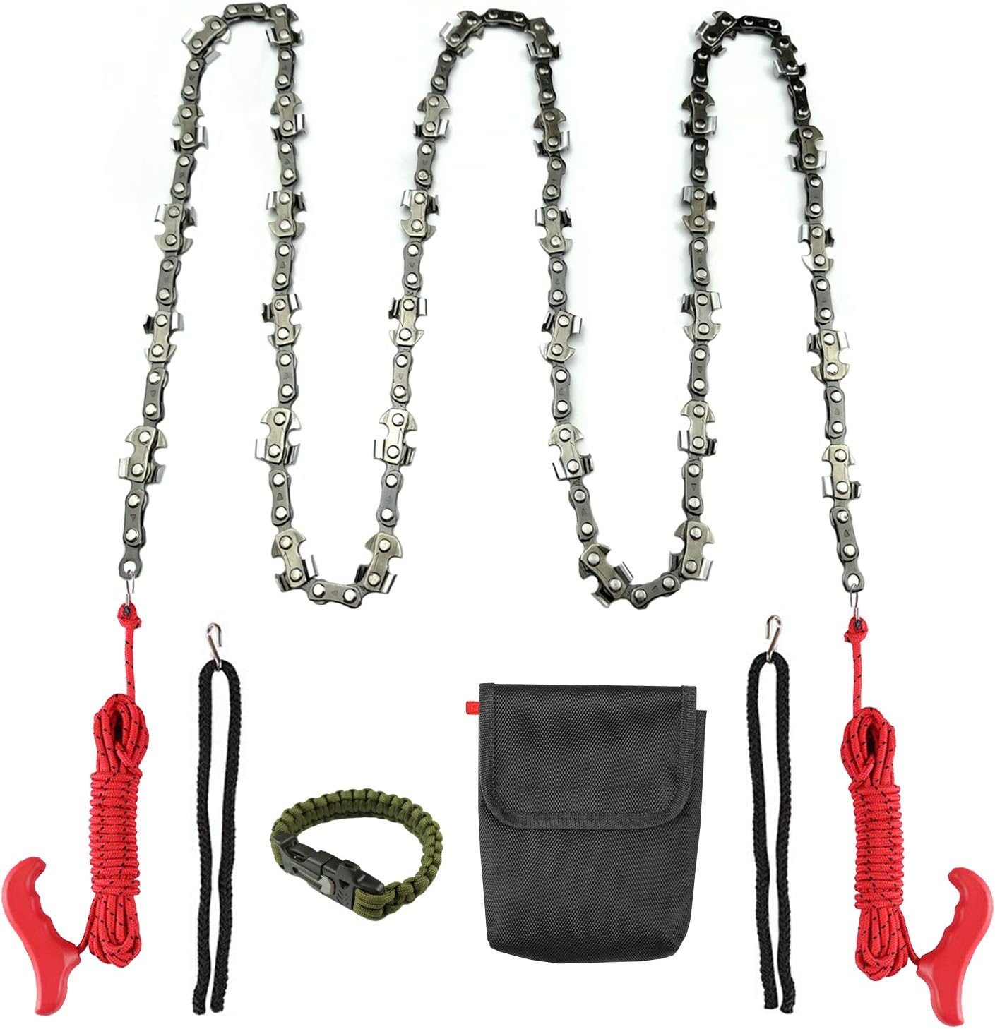 Hand Chainsaw(52 inch), 34 Blades on Both Sides,Survival Bracelet, and Outdoor Chainsaw with Long High Limb Rope,Two 16.5FT Ropes for Cutting High Branch