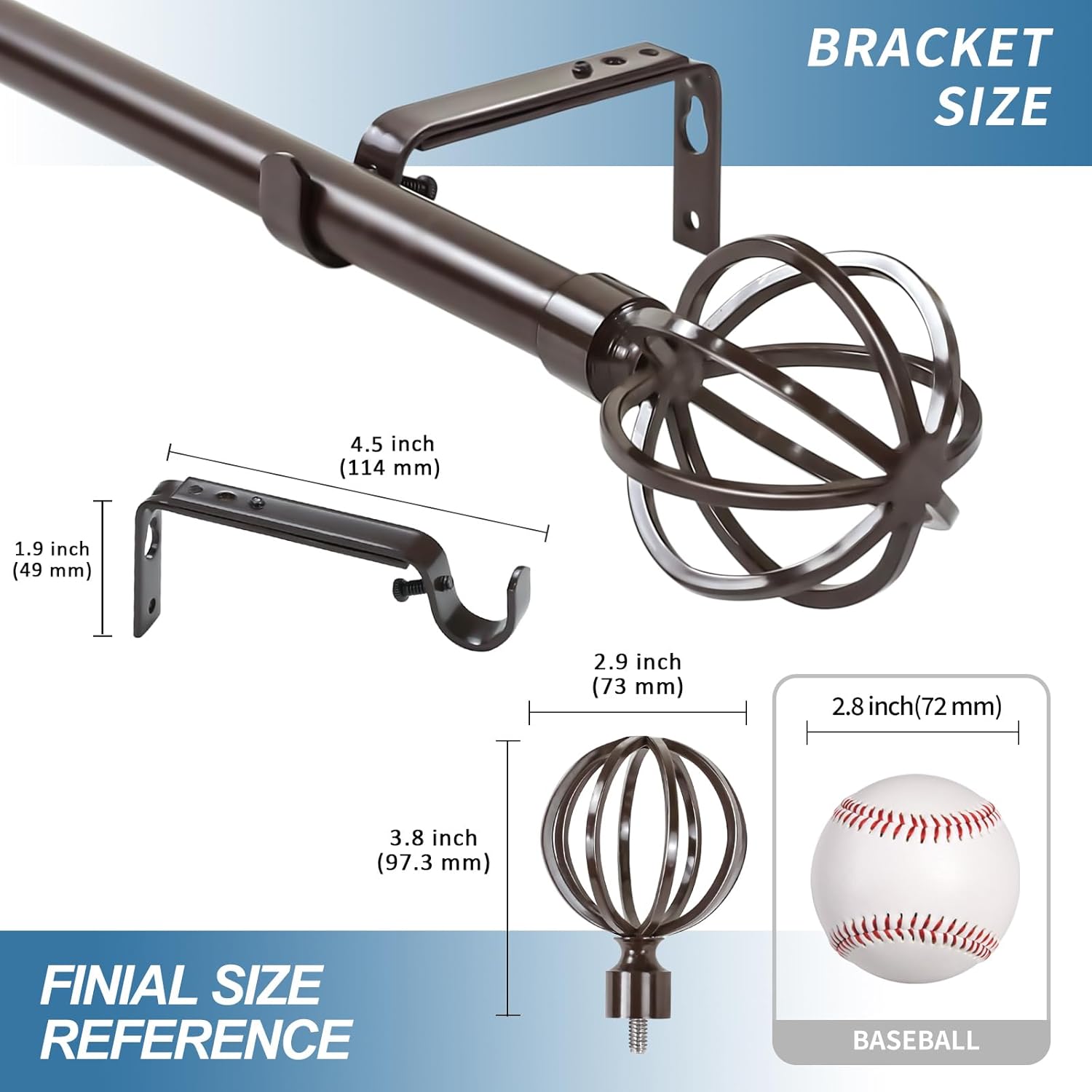 Urbanest Steel Cage Ball Window Drapery Curtain Rod Set (Bronze 48"-84")