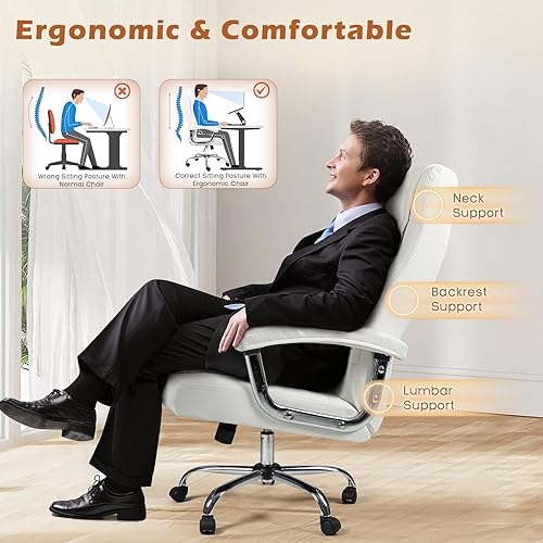 Miniatura 4 de PUKAMI Silla de escritorio de oficina, silla de oficina ejecutiva con asiento de resorte, silla de computadora de respaldo alto con reposabrazos