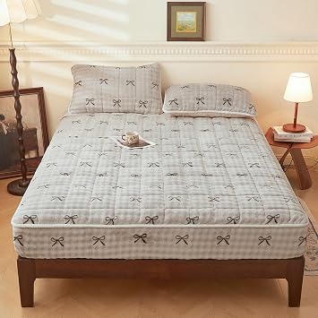 ZIQINPSQ Velvet Twin Fitted Sheet Only, Gingham Quilted for Cozy Warmth