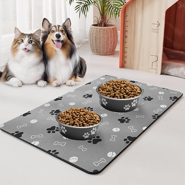Foto 7 de 7 de WANDGU Alfombra Comedero Perro: 60 X 40CM Alfombra de Comida para Mascotas, Alfombra Perro Secado Rápido