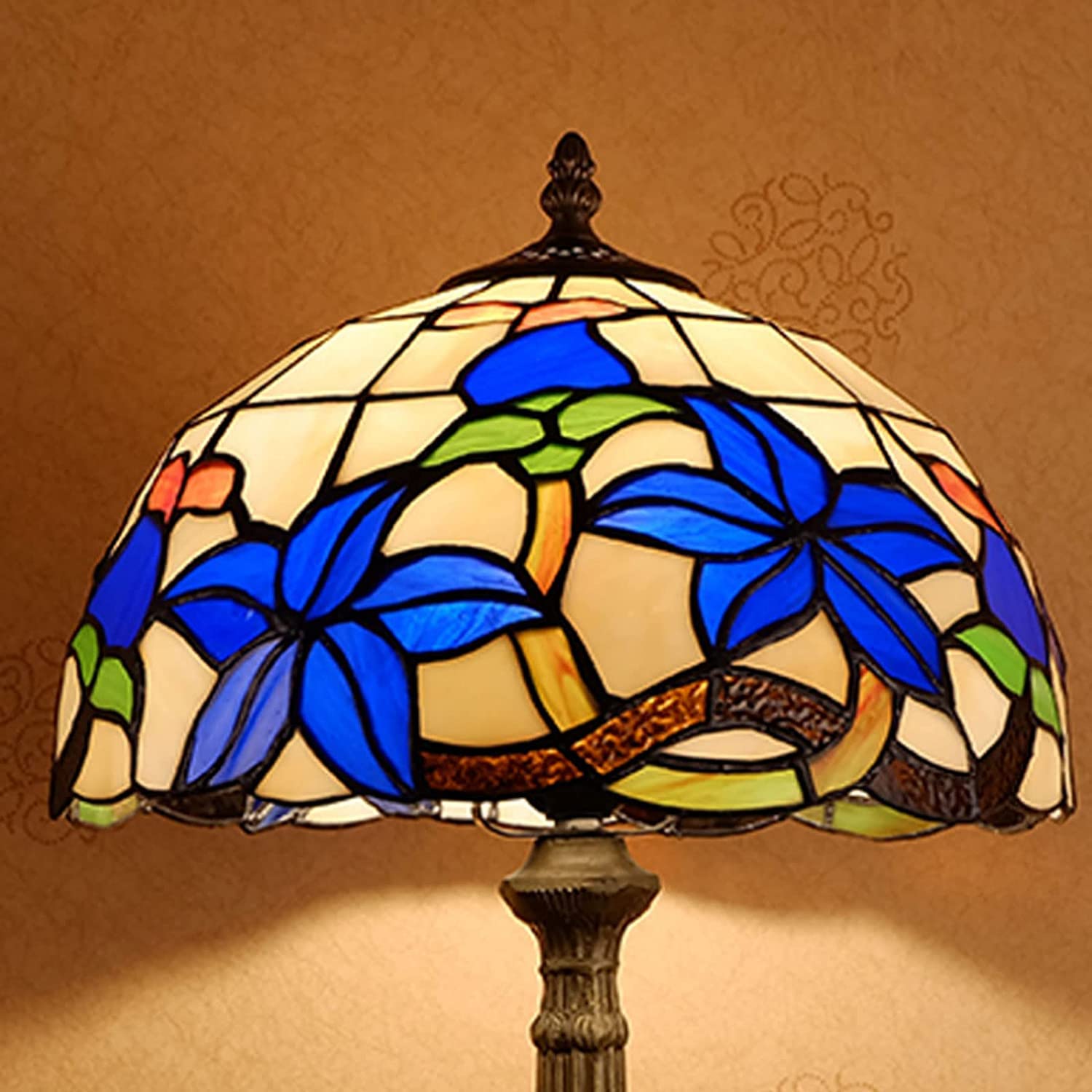 schöne Glaslampe schöne Glas Tischlampe Leselampe Nacht Lampe Persönlichkeit Blau Gardenia Buntglas Schreibtisch Lichter für Wohnzimmer Schlafzimmer Nachttische doppelte Komfort