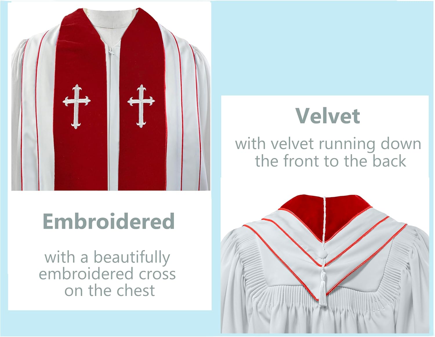 GradPlaza Deluxe Priest Robe For Church Clergy Church Gown Cross With Embroidery
