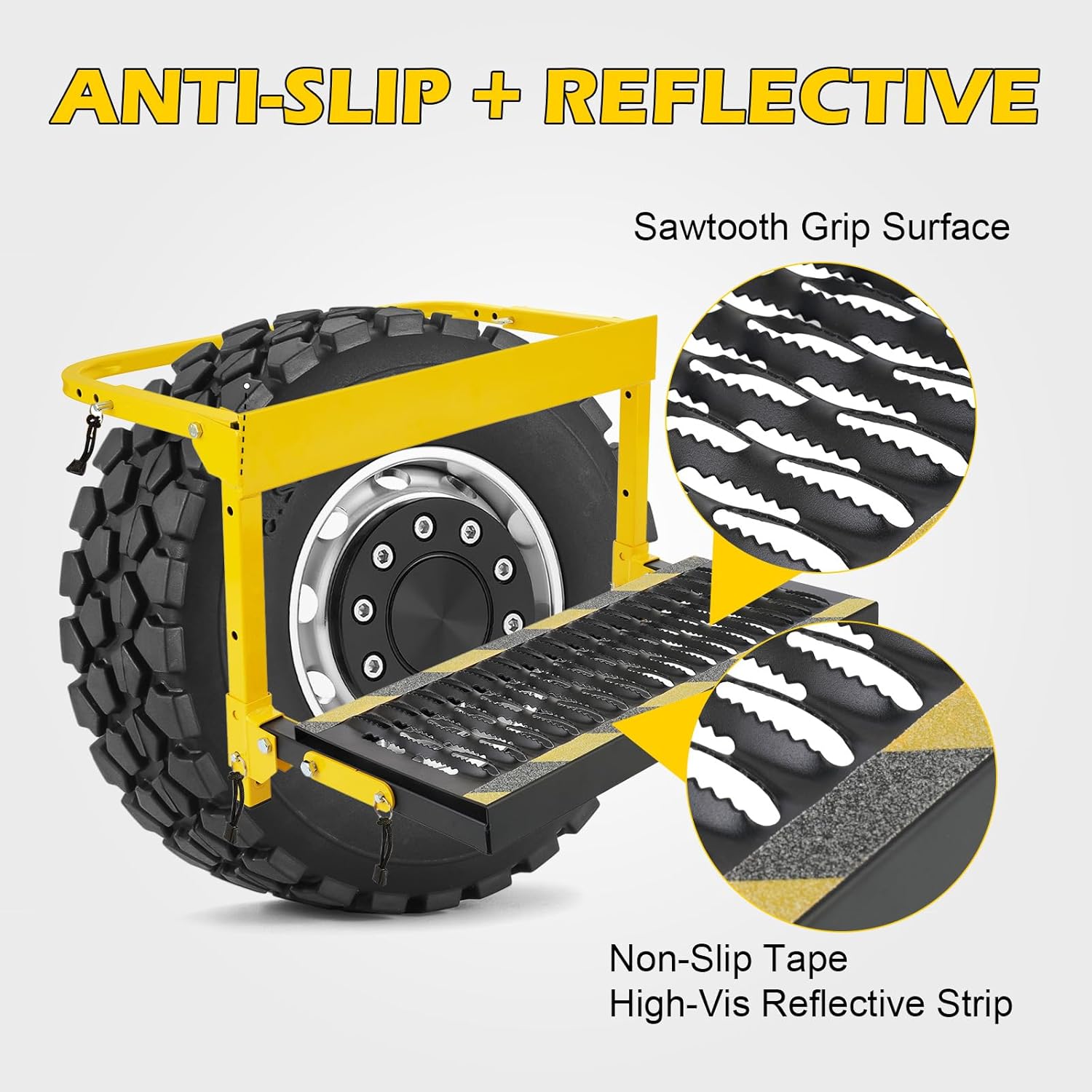 Truck Tire Step, Heavy-Duty 350lbs Folding Step with Anti-Slip Surface, Adjustable Tire Step for Pickup Trucks, SUVs and RVs, Portable Tire Table with Non-Slip & Reflective Design