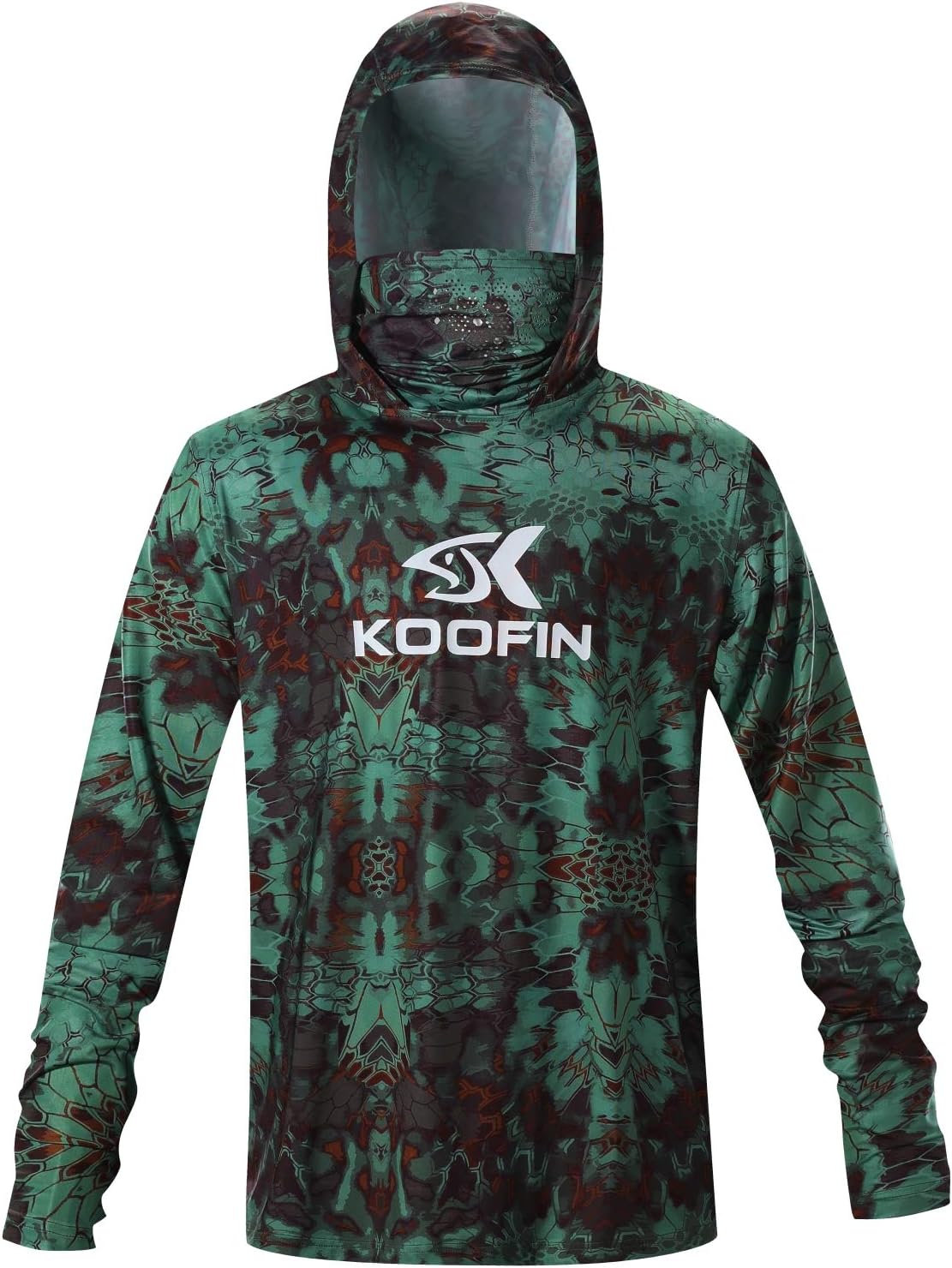 KOOFIN GEARPerformance Fishing Hoodie with Face Mask Hooded Sunblock Shirt Sun Shield Long Sleeve Shirt UPF50 Dry Fit Quick-Dry