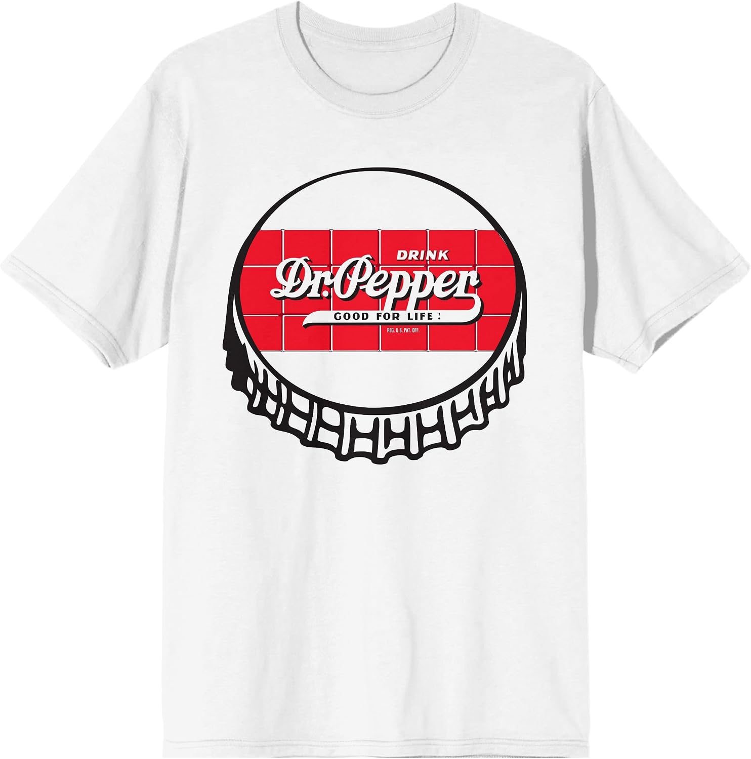 Dr Pepper Bottle Cap with Logo Crew Neck Short Sleeve Men's White T-Shirt