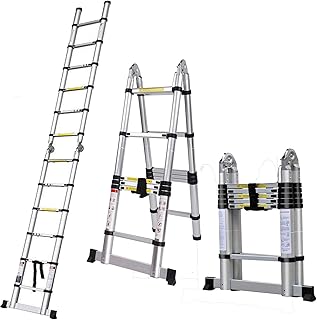 3.8m Aluminum Teleskopleiter Ausziehbar Klappleiter Mehrzweckleiter 1.9+1.9m, Leicht 18.2 kg, Leicht Zu Tragen, 150kg/330lb Belastbarkeit