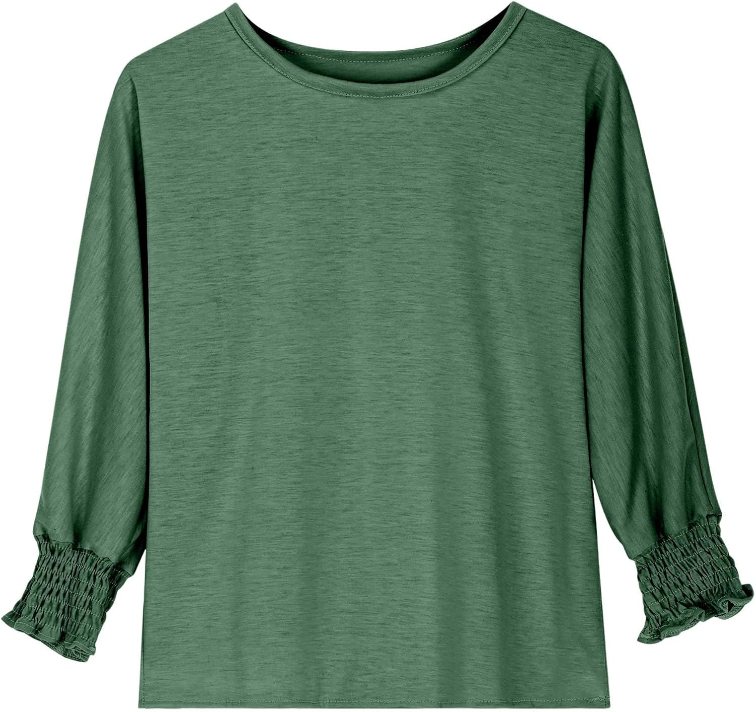 Girls Summer Cotton T-Shirt 3/4 Sleeve Boatneck Tees Smocked Cuffs Tunic Blouse Teen Kids Oversized Tops Trendy T-Shirt