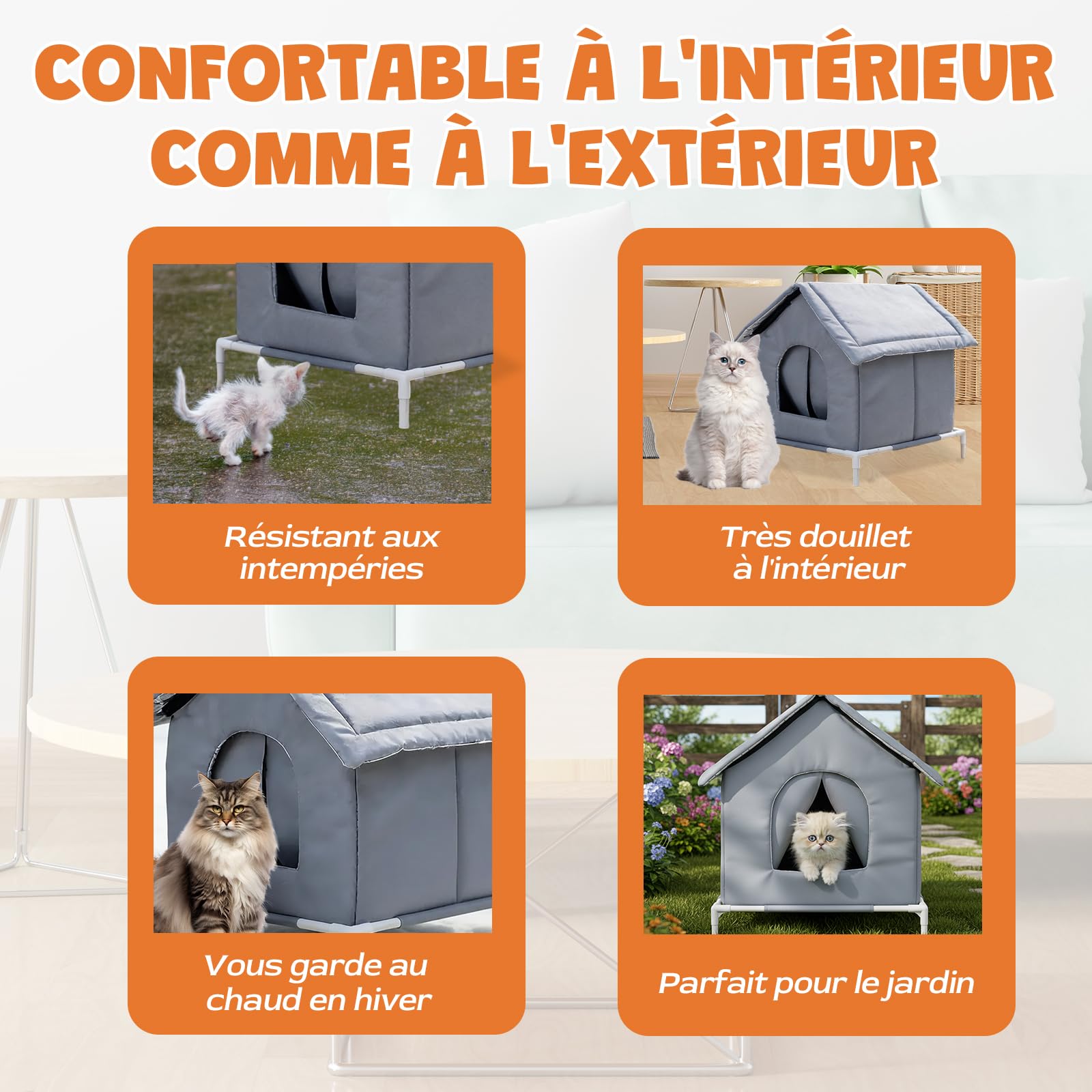 perfk Niche chauffée pour Chats d'extérieur, résistante aux intempéries, Robuste et Coupe-Vent, avec Base surélevée, abri pour Chats errants pour, M