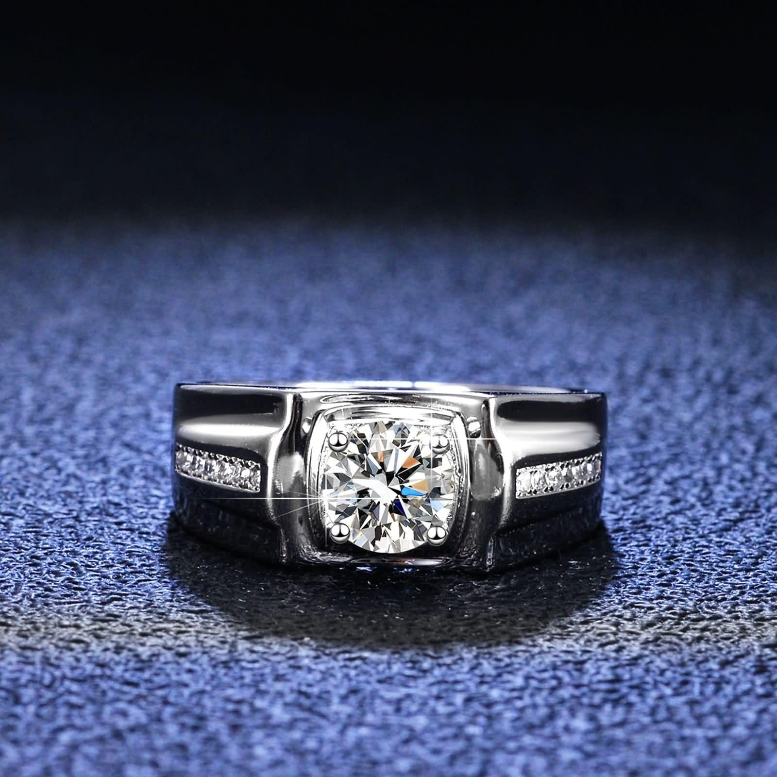 Anillo de compromiso para hombre, anillo de compromiso con 4 garras y moissanite de 1 quilate, plata de oro blanco de 14 quilates, talla 67 (21,3)