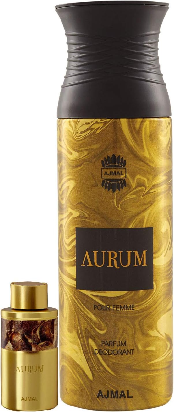 Ajmal Aurum Concentrated Perfume Oil Fruity Floral Alcohol-free Attar 10ml for Women and Aurum Femme Deodorant Fruity Floral Fragrance 200ml for Women FREE