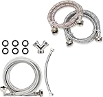 Laveuse en acier inoxydable avec 90 Degré Elbow, emballé dans PVC et les lignes d'alimentation d'eau chaude et froide Burst Proof pour lave-linge, 5Ft