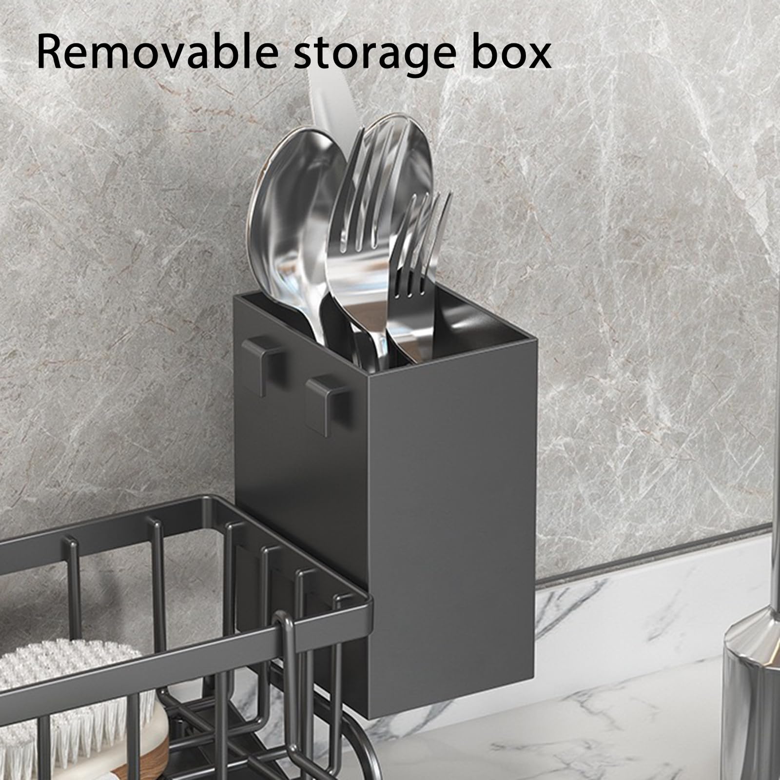 Portasapone E Organizer Per Lavello In Acciaio Inox 304 | Con Vassoio Di Scarico Rimovibile | Nero, 18,5x11x9 Cm - 4