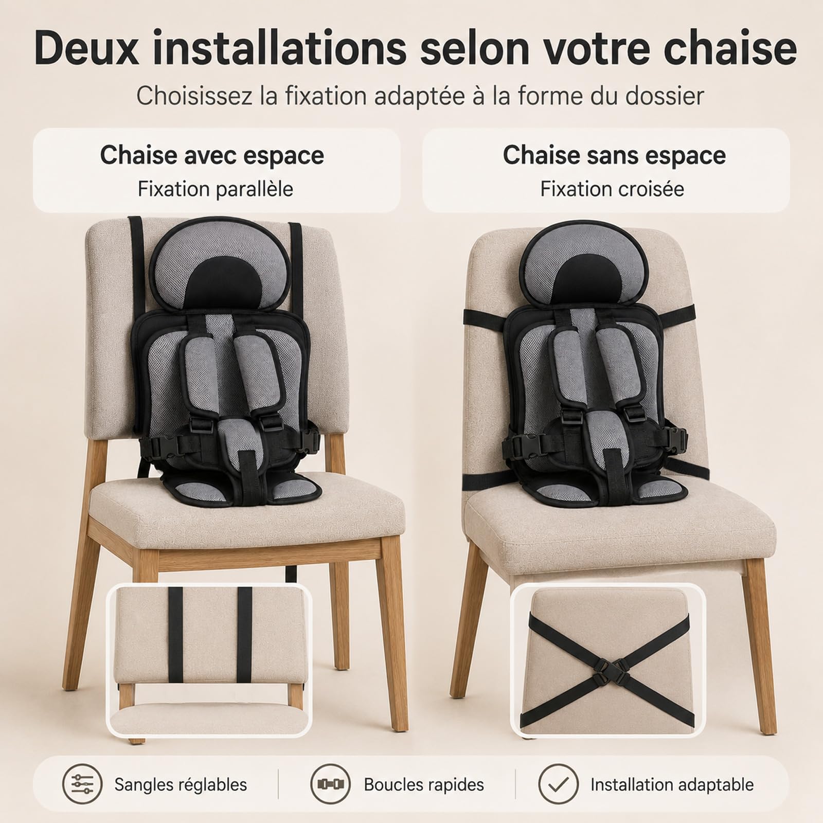 Tapis de chaise haute portable pour enfants 56 x 36 x 24 cm Convient aux chaises hautes et canapés Gris rangement pliable