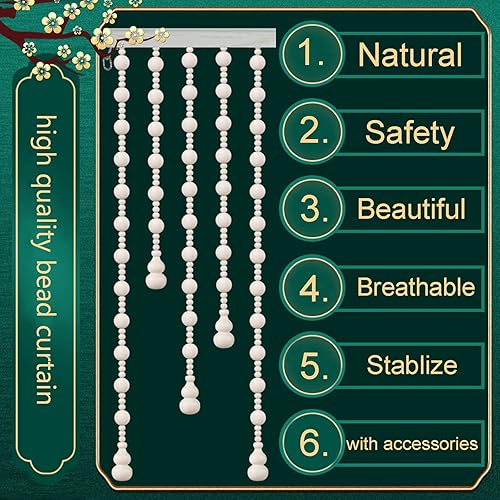 Miniatura 7 de KDDEON Persianas colgantes hechas a mano con cuentas, cortina de puerta de cuentas, cortina de cuentas de madera de melocotón, partición colgante,