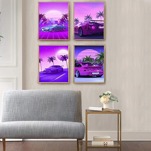 Miniatura 2 de Tokyo Street Racing - Póster de neón de carreras de calle de Tokio, póster japonés moderno de neón urbano, juego de 4 (8 x 10 pulgadas sin marco)