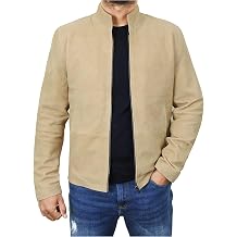 Mens Beige Suede Leather Jacket - Soft Sheepskin Casual Lightweight Leather Jacket