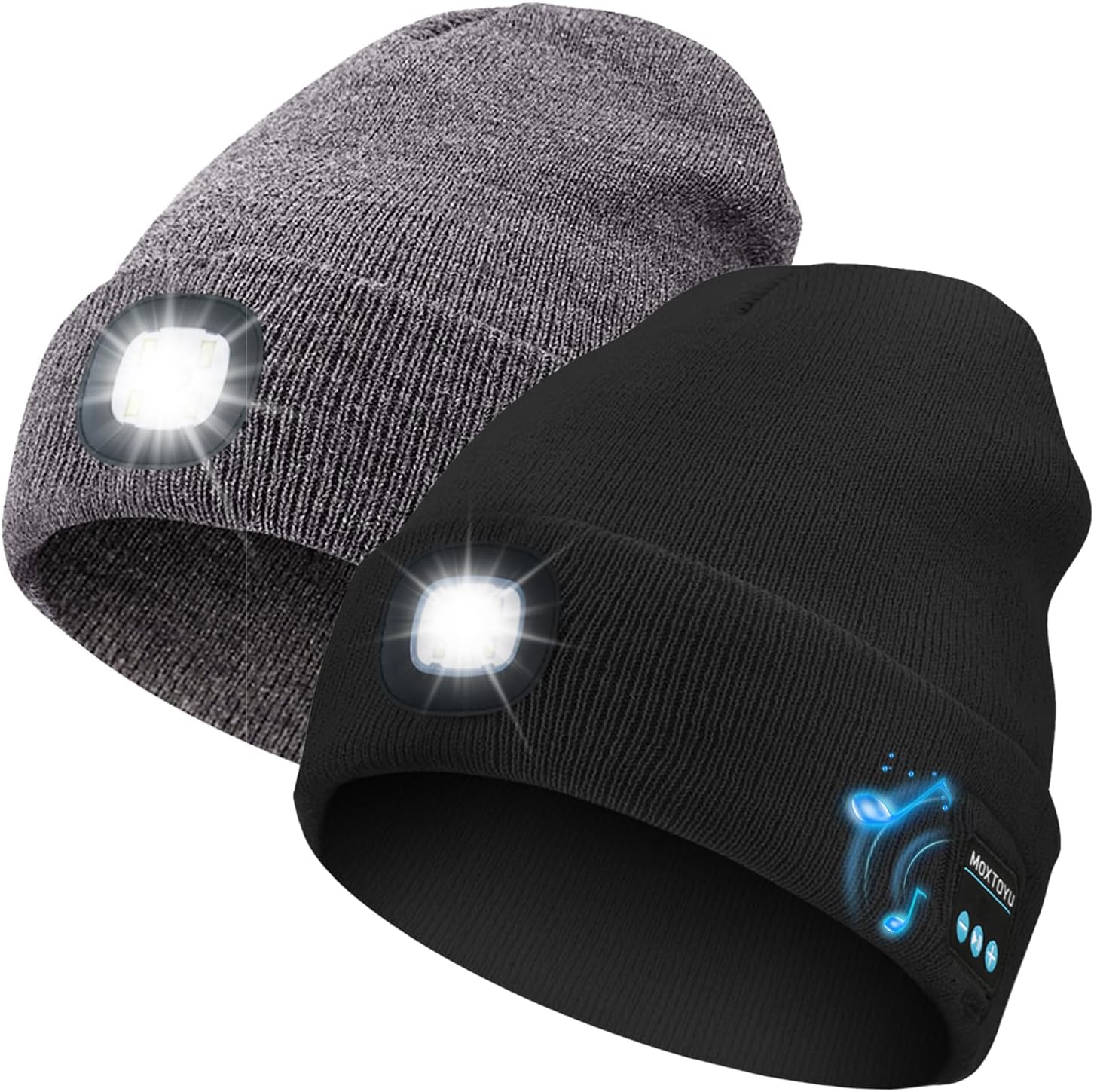 MOXTOYU Bluetooth Beanie with Light, USB Rechargeable LED Headlamp Winter Hat, Men Women Valentine's Day Gifts