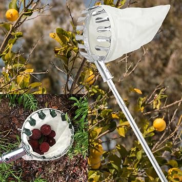 Fruit Picker Tool, Fruit Picking Harvester with 60 in Telescopic Extendable Pole and Non Slip Grip Handle, Fruit Picking Equipment for Apple Pear Lemon Orange Harvesting