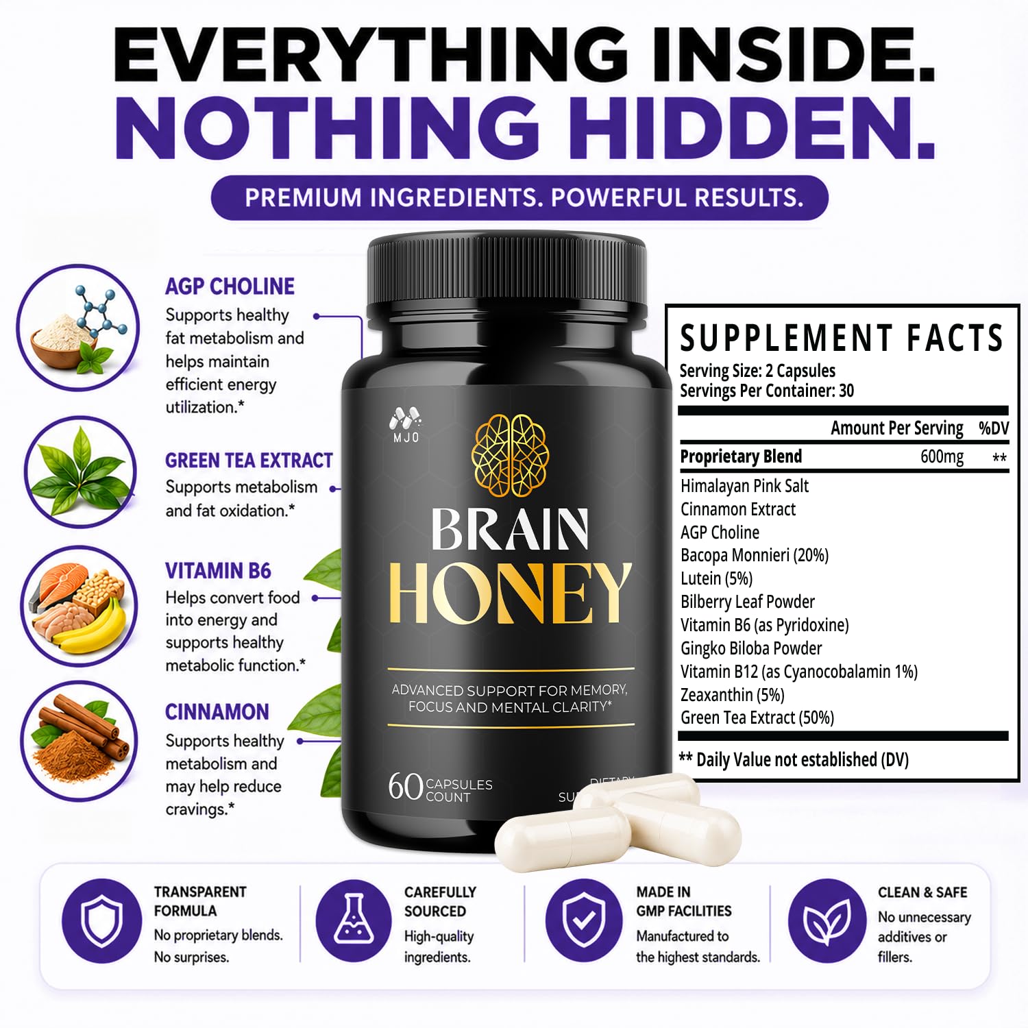 (2 Pack) Brain Honey Capsules, Brain Honey Pills with All Natural Ingredients, Advanced Overall Health and Wellness Vitamin Supplement Formula for Maximum Strength Multivitamins (120 Capsules) thumbnail