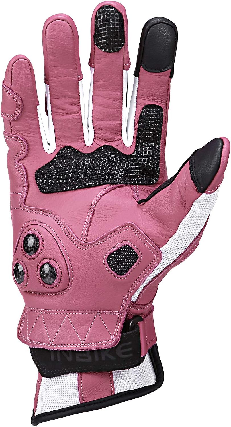 INBIKE Leather Motorcycle Gloves with Carbon Fiber Hard Knuckle Touch Screen for Women Pink Medium - Image 6