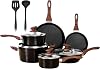 DishDelight 12pcs Induction Hob Pan Set Hammered Pots and Pans Sets Non Stick Saucepan Set Frying Pan Kitchen Cookware Cooking Pot with Lids