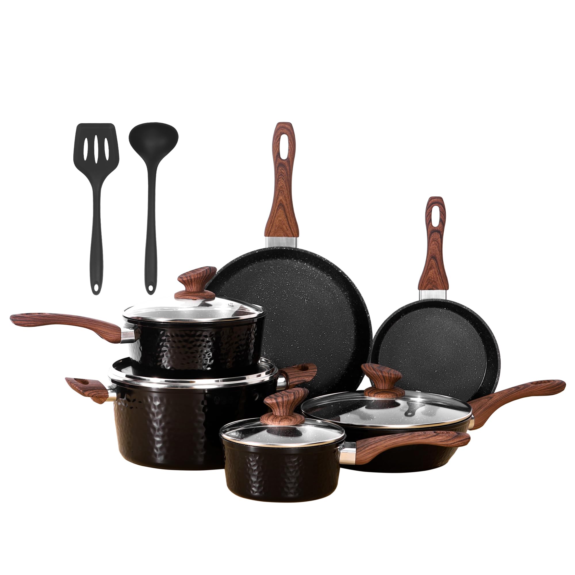 DishDelight Juego de Ollas y Sartenes Aluminio Antiadherente Sartene Wok Cacerola con Tapas para Todas las Cocinas Inducción