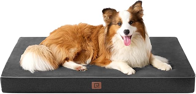 EHEYCIGA Memory Foam Extra Large Dog Bed Washable, Orthopedic Dog Beds Waterproof XL Dog Mattress for Crate, Flannel Flat Pet Bed Cushion Mat with Removable Cover, 104x68x7.5cm, Dark Grey