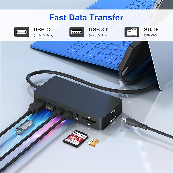 Docking Station Surface 12 en 1 Triple Pantalla 4K HDMI VGA Cateck miniatura 7