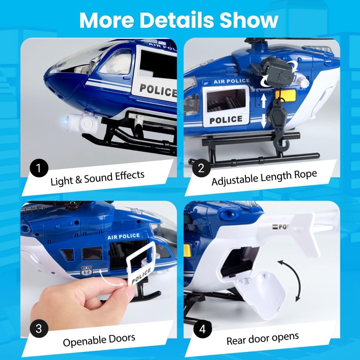Helicopter Toy with Lights and Sound,Simulative Rescue Helicopter Toddler Kids Toys for Kids Aged 3 4 5 6 Pull-Back Propeller Army Toys Toddler Kids Boys Gifts (Police.-Helicopter)