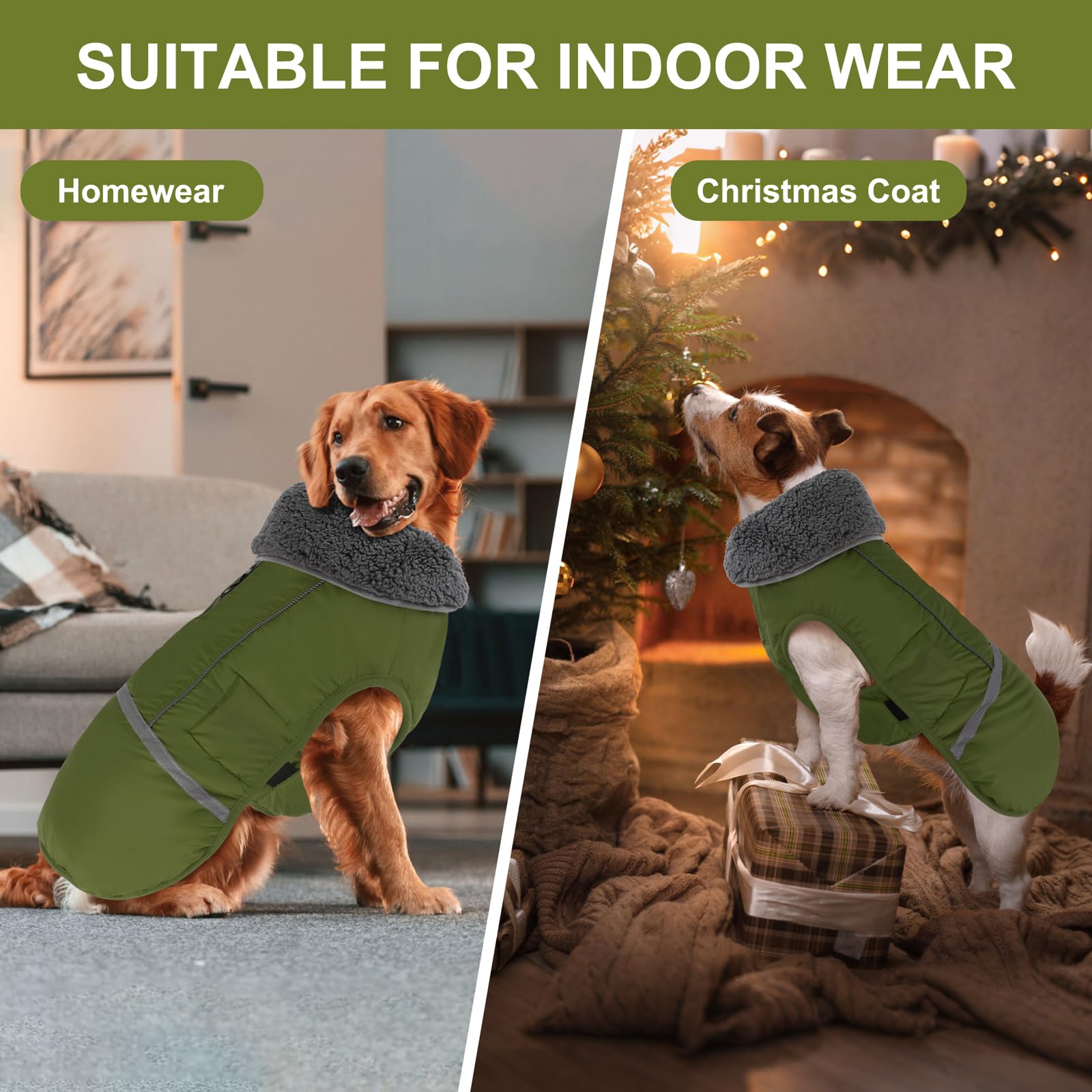 Doglay Cappotto, giacca impermeabile per il freddo con colletto in pelliccia spessa, giacca invernale riflettente calda fodera in pile, cappotto da neve per cani di taglia piccola, media e grande