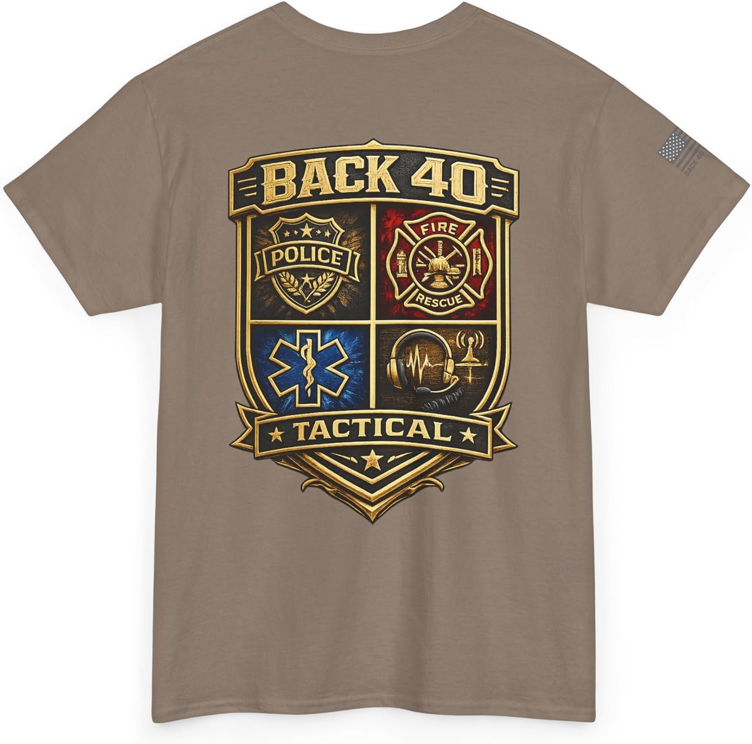 Back 40 Tactical First respondert Shirt/Police, Firefighter,EMT Patriotic Cotton Graphic tee
