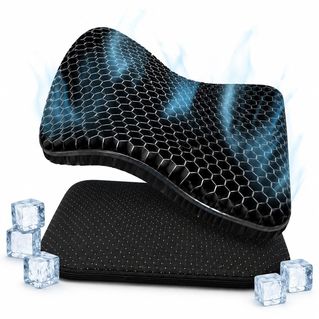 Crave-H Gel Seat Cushion with Cover, Double Thick Honeycomb Cushion for Office Chair, Car Seat & Wheelchair, Ergonomic Pressure Relief Support Pad, Breathable Soft Sitter 42 * 36 * 3.5cm (Black)