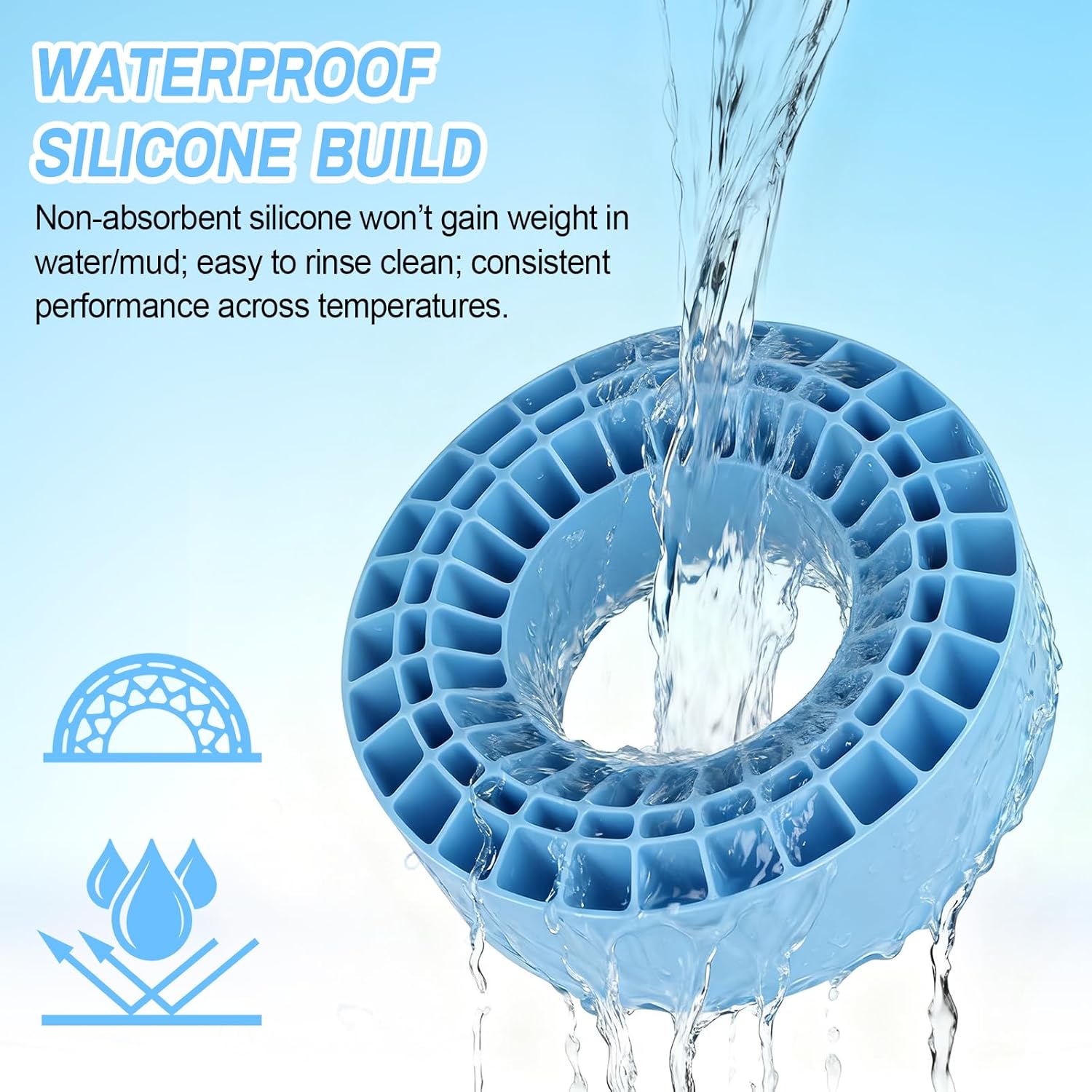 Soft 2.2" Silicone Tire Inserts for RC Crawlers, 4-Pack — Fits 132–134 mm 5.25" OD, 125×45 mm — Waterproof, Sidewall Stabilization, Traction and Climbing Control (Blue)