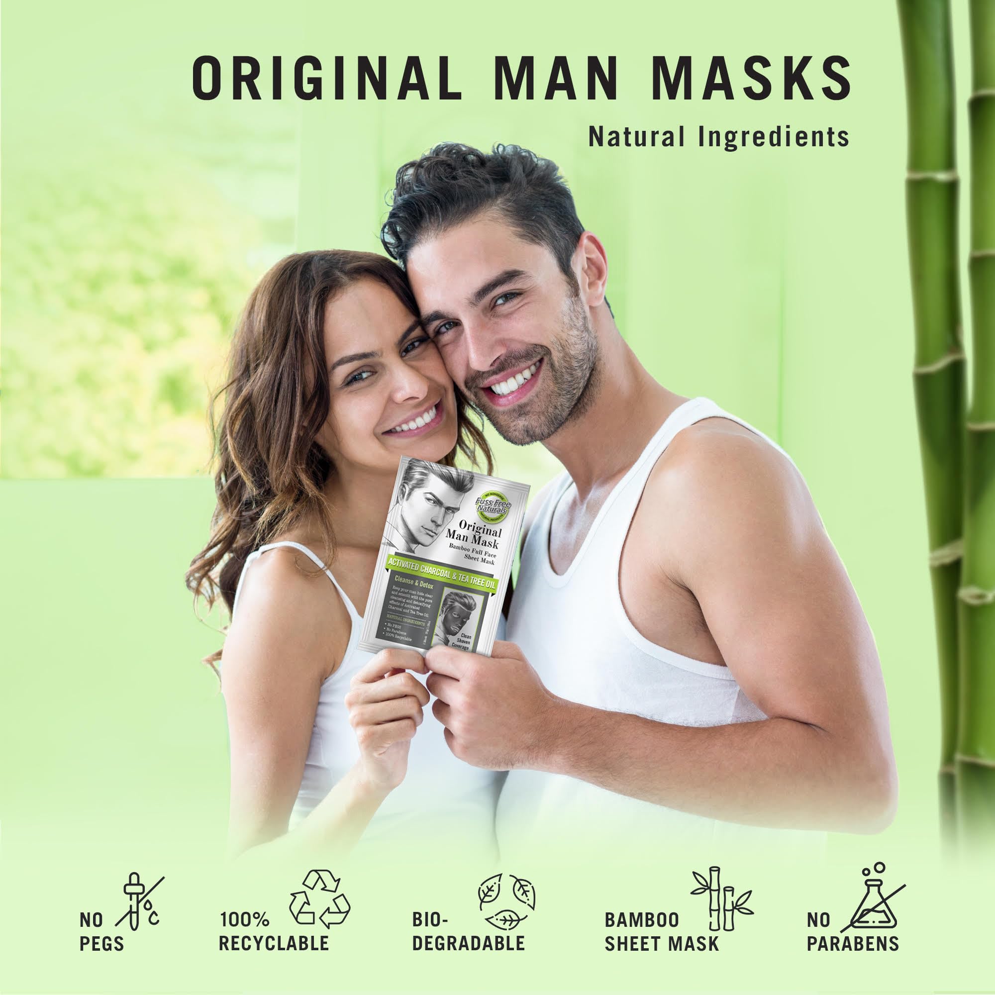 Fuss Free Naturals Sheet Face Mask for Men Mens Skincare Bamboo Sheet Mask - Image 2