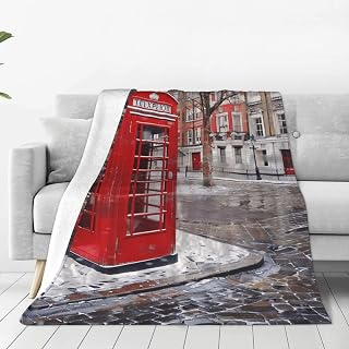 London Red Telephone Booth Printed Flannel Throw Blanket, Plush Warm Sofa Throw Blanket for Couch, Bed, Travel, Camping, Cinema 80x60 Inch