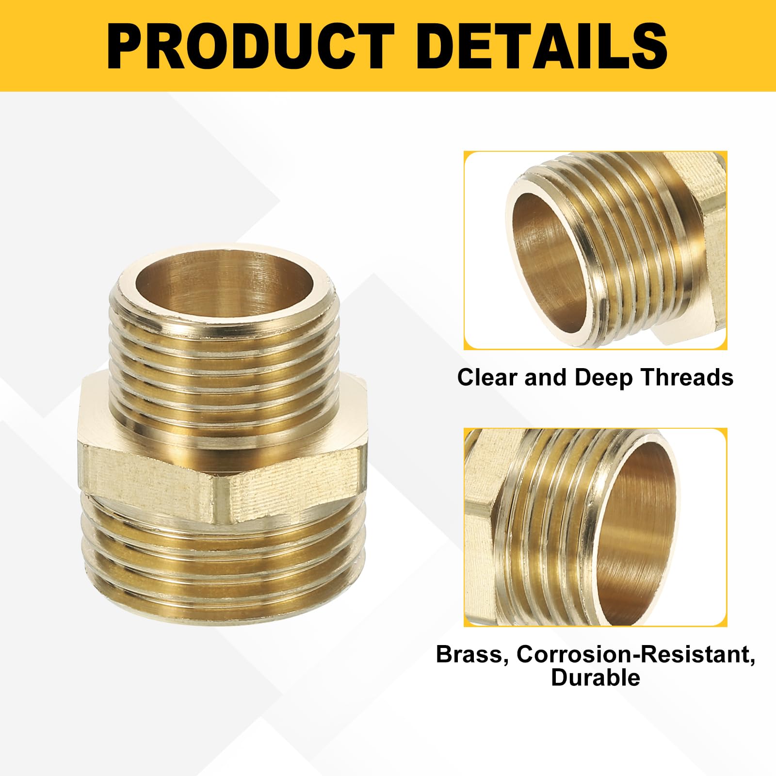 sourcing map Lot de 4 raccords de tuyau en laiton G1/2 mâle x G3/8 femelle réducteur hexagonal, adaptateur de tuyau d'arrosage, raccords de tuyaux pour eau, gaz, oléoducs