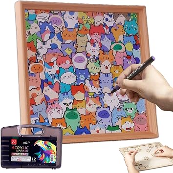 Wooden Coloring Puzzle, DIY Wooden Cat Puzzle Frame, Little Kitties - Woodens Cat Puzzles, Hand-Painted Creative 3D Cats Coloring Block Puzzles, Equipped Marker Pen 12 Colors,1pc