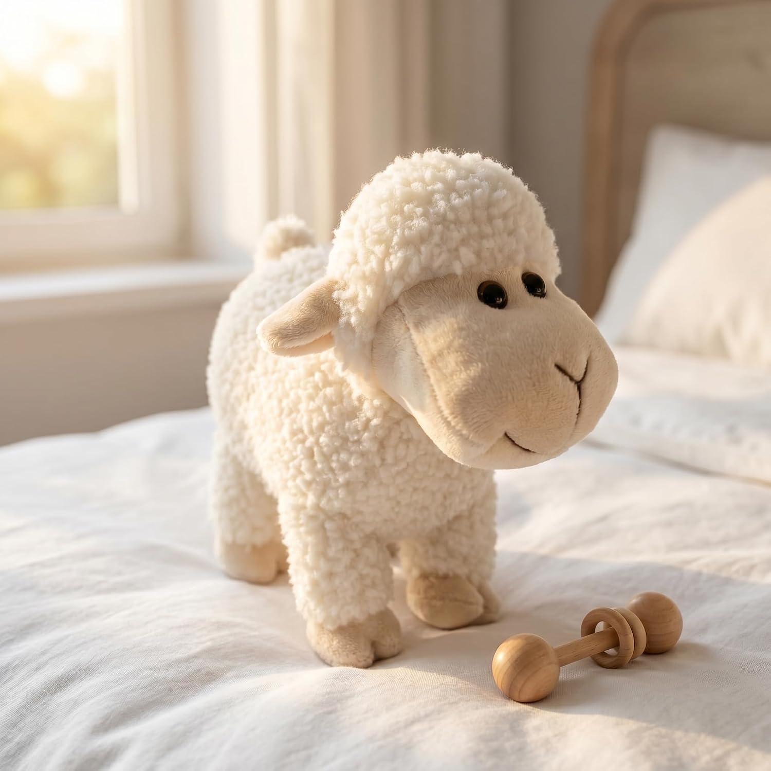 Tiny Heart Lamb Stuffed Animal Sheep Plush Toy 3 Pcs Cute Super Soft Nursery Home Decor Bedroom Small Gift for Kids Boys and Girls Companions White Standing image 3