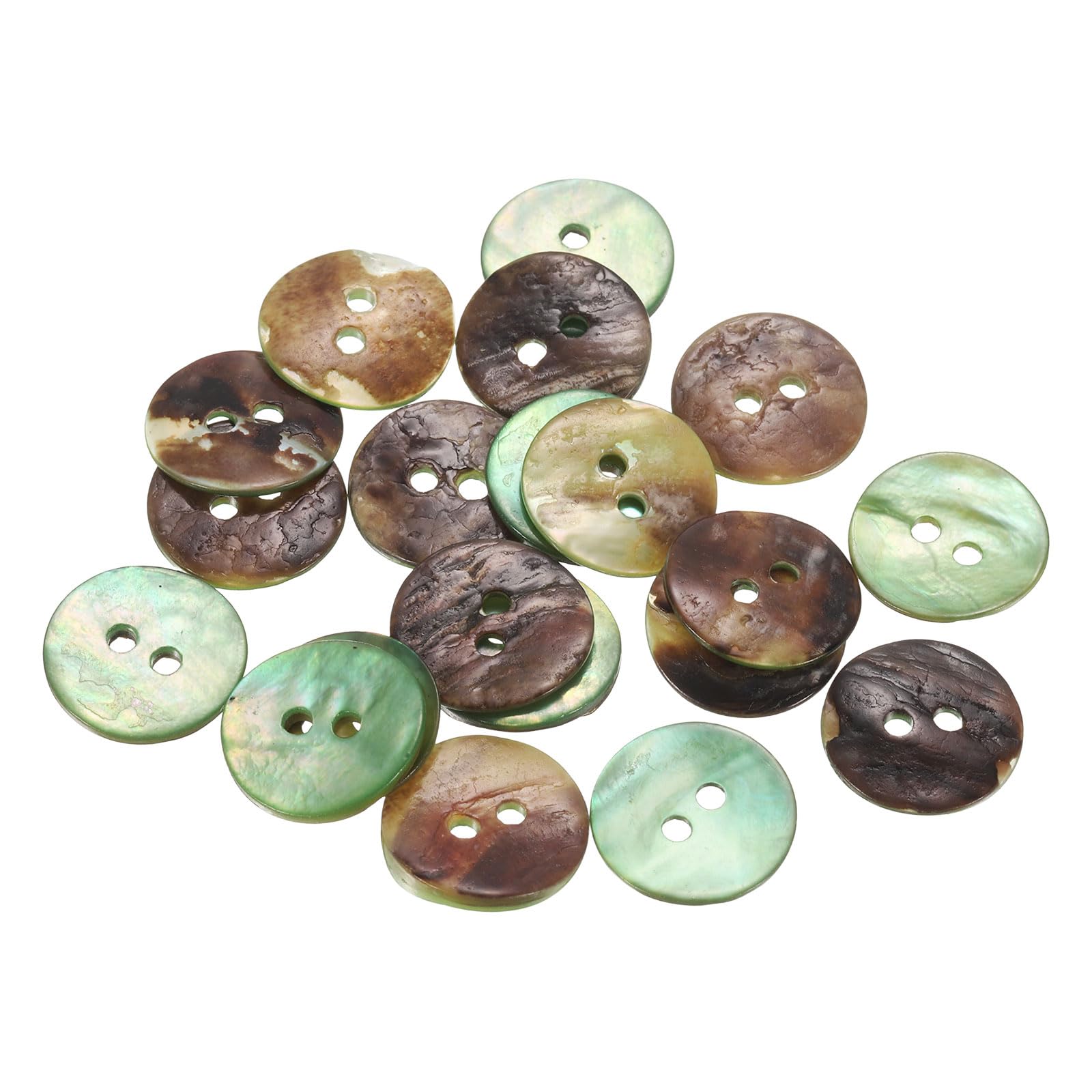 sourcing map 20Pcs Natural Shell Buttons, 15mm 2 Hole Mother of Pearl Blazer Buttons Sewing Craft Shell Discs for Shirt Sewing DIY Crafts Decoration, Green