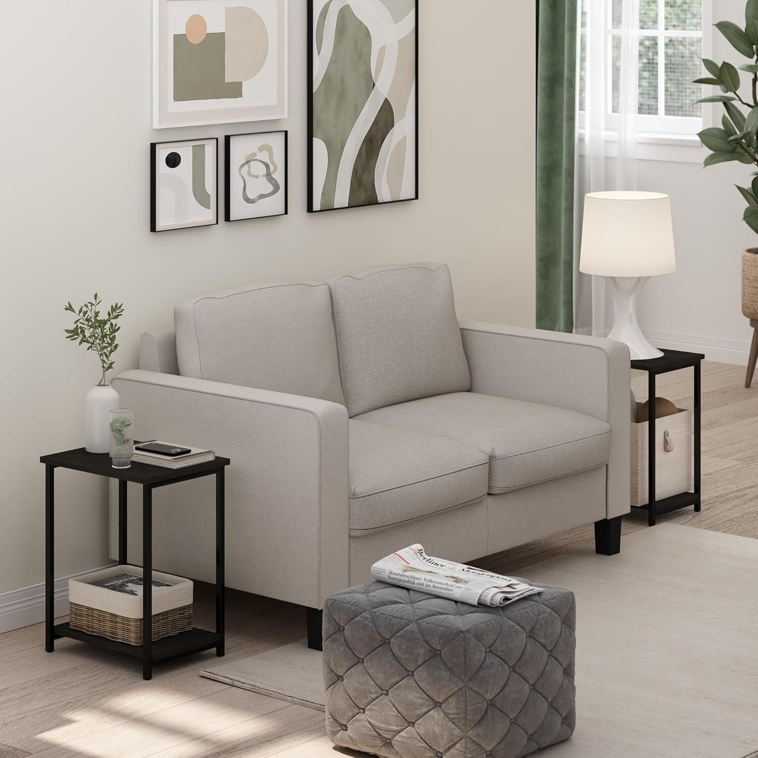 HomeStock Metal Frame End Table, 2 Pack, Rustic Design, Living Room Side Table - Espresso