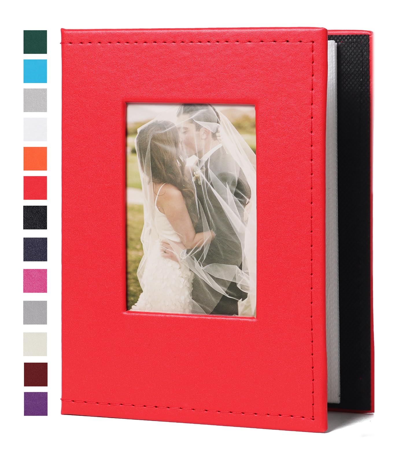 RECUTMS Photo Album for 4x6, Mini Album with 52 Pockets, Leather Cover Picture Book with Front Window, 52 Vertical Photos for Baby Wedding Anniversary Vacation Traveling (Red)