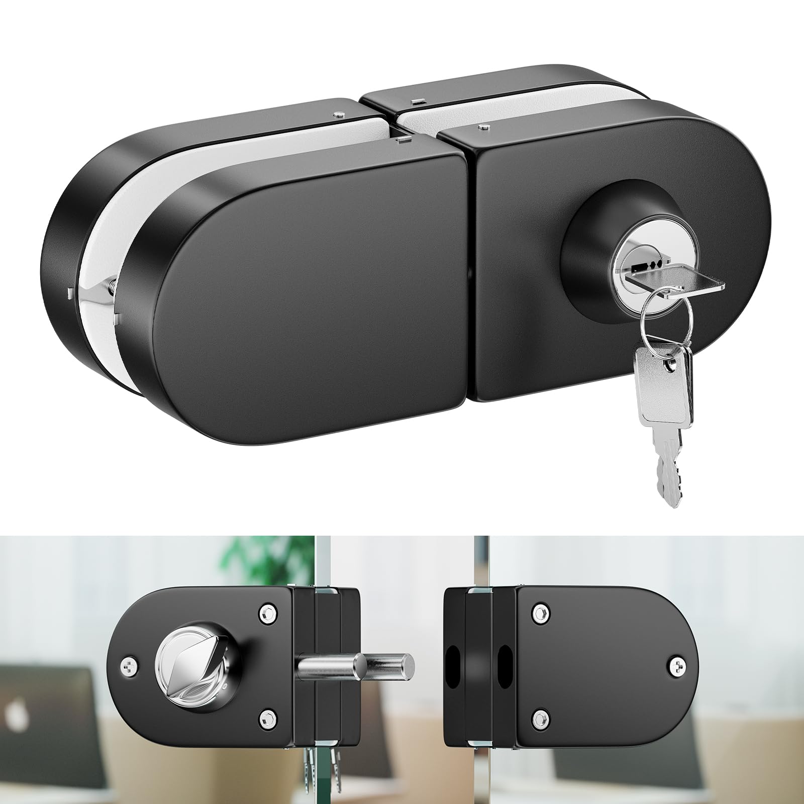 Ranbo cerraduras para puertas sin marco, cierre para puerta de cristal con llave, acabado negro mate, compatible con vidrio de 10~12 mm, instalación sin taladro, ideal para el hogar u oficina