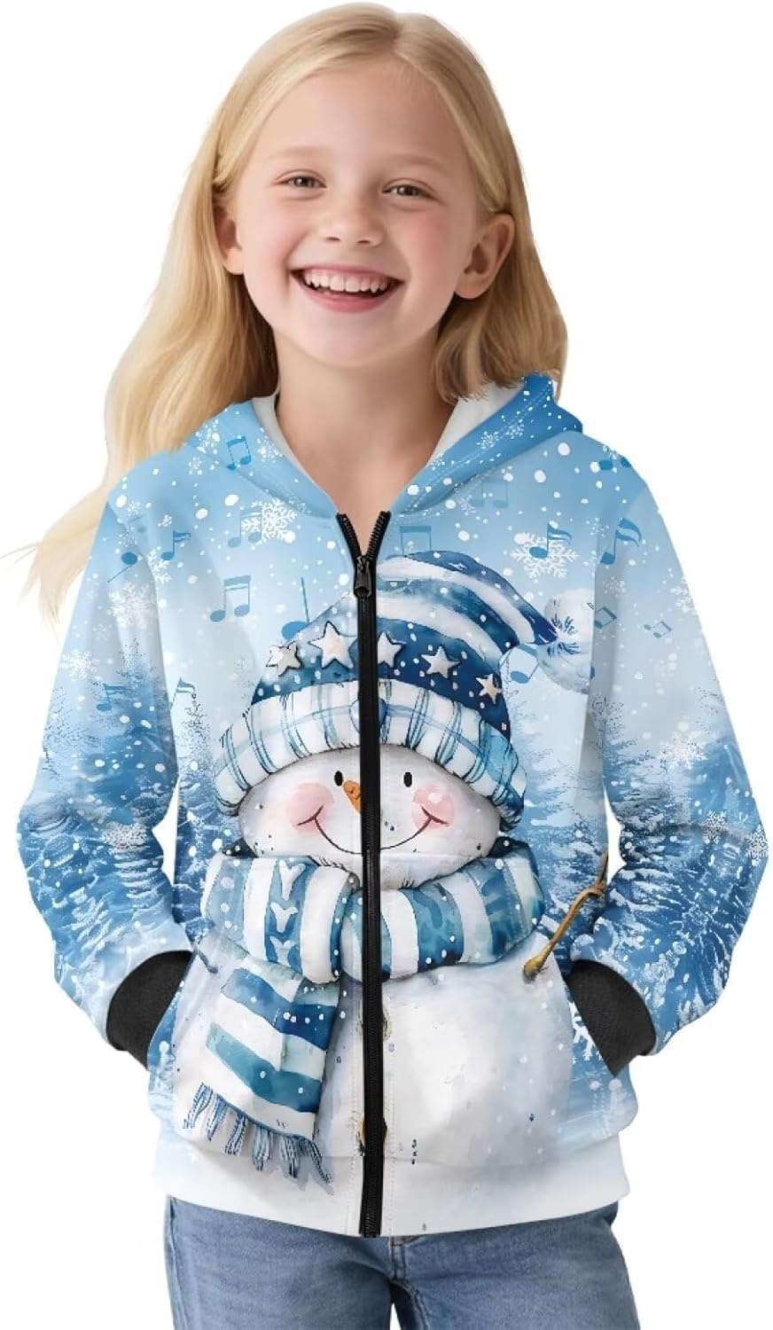 Girls Long Sleeve Full Zip Hoodie with Pockets Warm Hooded Sweatshirt Kids Comfy Jackets for School Winter