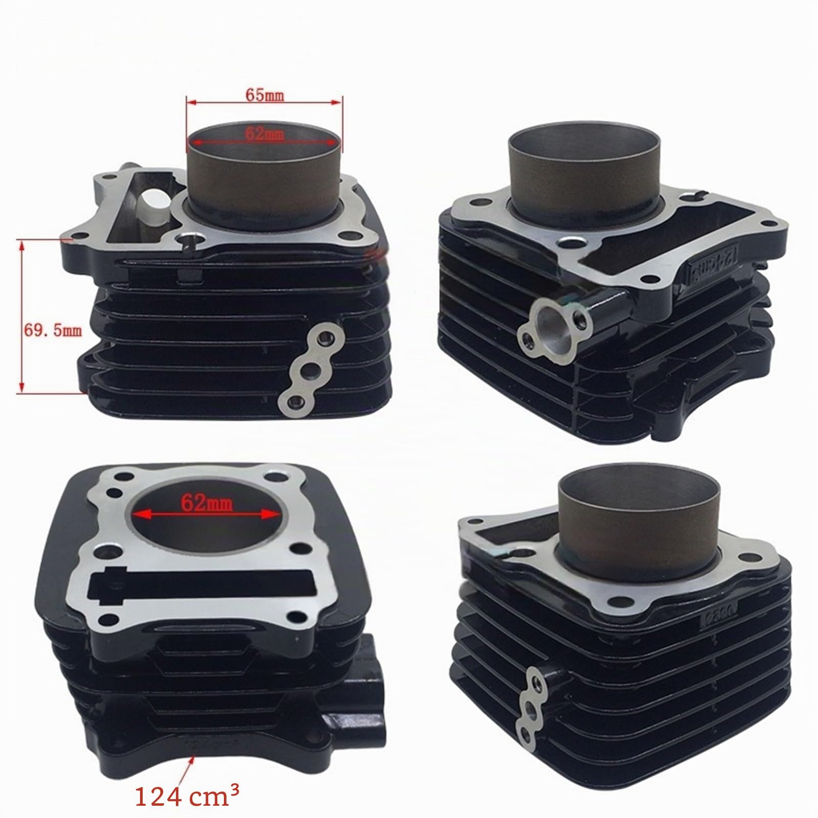 Cilindro de Motocicleta de 62mm de Gran Cilindro para KEEWAY RKV125 RKS125 RKV RKS 125, Kit de reconstrucción de Junta de pistón de Cilindro Accesorios para Motocicletas(Silver)