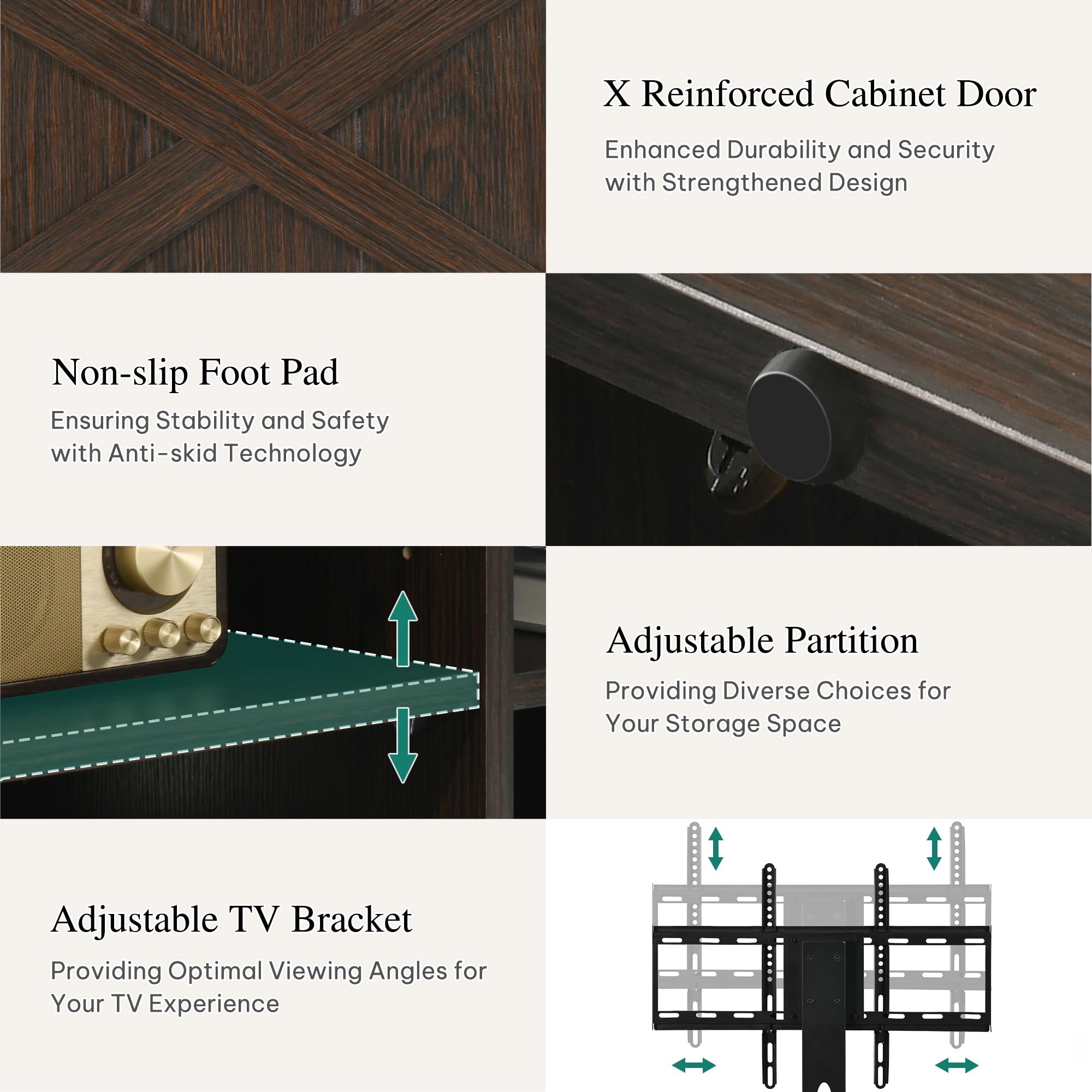 YITAHOME Farmhouse TV Stand with Mount, Sturdy TV Stand Mount for 32/45/55/60/65/70 inch TVs, Entertainment Center with Adjustable Shelf, TV Cabinet Media Console for Living Room, Espresso