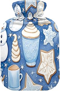 Wajiw Hot Water Bottle with Cover 1L Warm Water Bottle for Hot and Cold Compress Hot and Cold Therapies,Hand Feet Warmer,Christmas Cookies