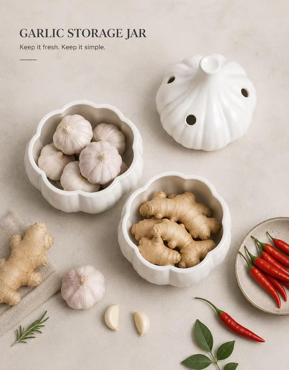 Ceramic Garlic Keeper with Lid Garlic Holder Garlic Storage Container Jar