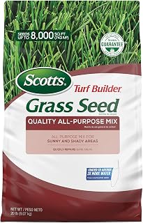 Scotts Turf Builder Grass Seed Quality All-Purpose Mix for Sun & Shade - 20 lbs, 99.9% Weed Free, Covers 8,000 sq ft