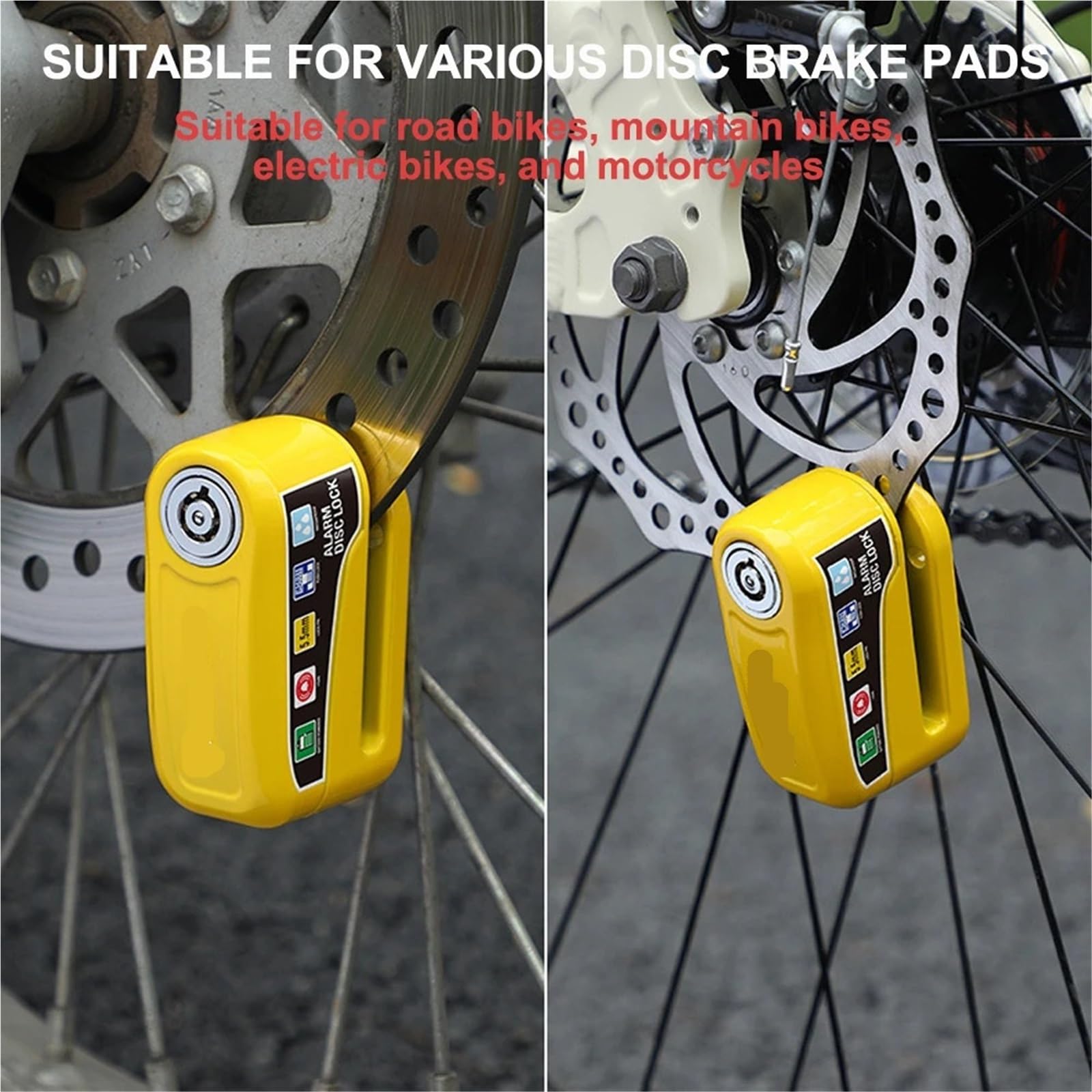 Tubi del Manubrio Lock Lucchetto per bicicletta con allarme da 110 dB, impermeabile, con chiavi, antifurto, per moto e bici(Yellow B)